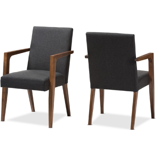 Andrea Accent Chair in Dark Gray Fabric & Walnut Finish (Set of 2)